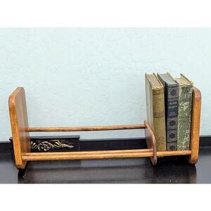 Sliding Book Rack Wood MCM Mod Book end cottagecore Vintage Adjustable organizer